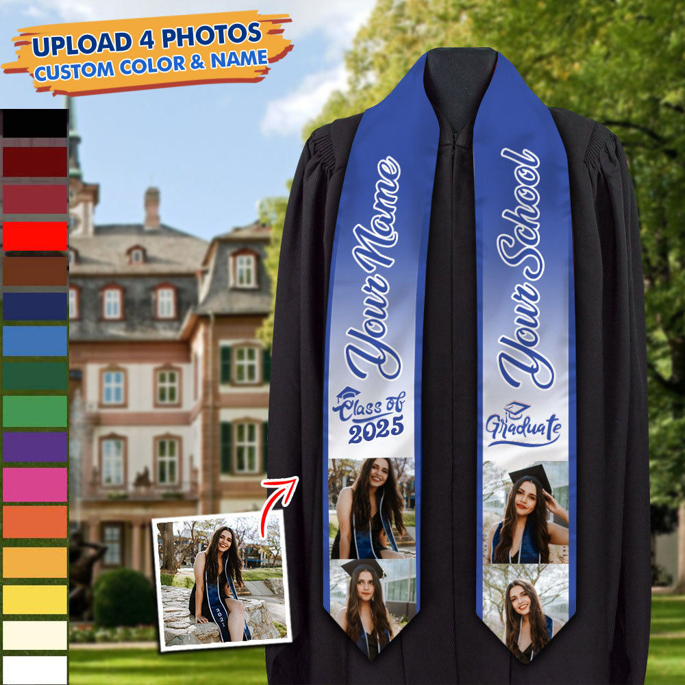 Personalized Mixed Colors Class of 2025 Photo Stoles Sash, Graduation Gift