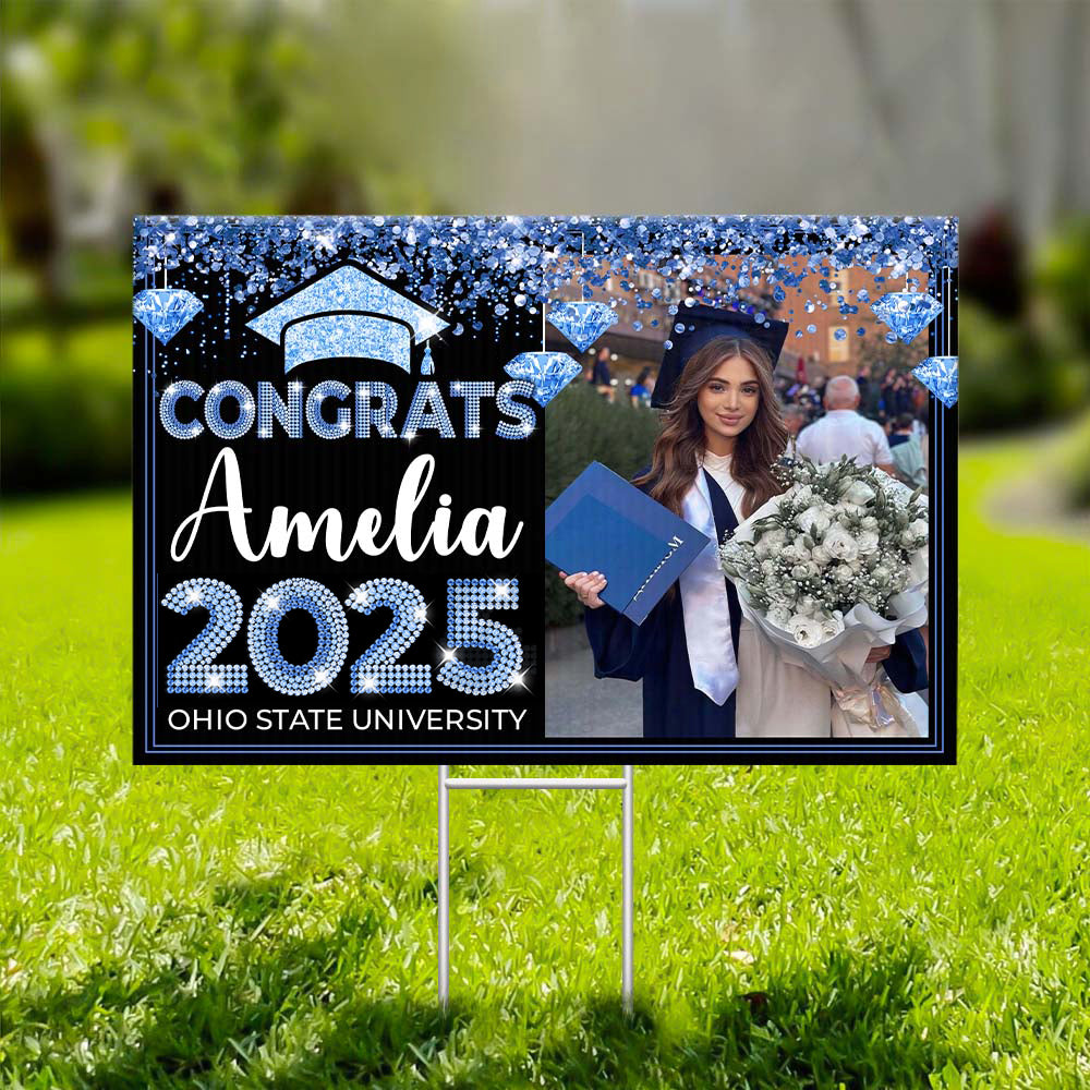 Personalized Yard Sign With Stake - Graduation Gift - Diamond Glitter Congrats 2024 Graduate FC