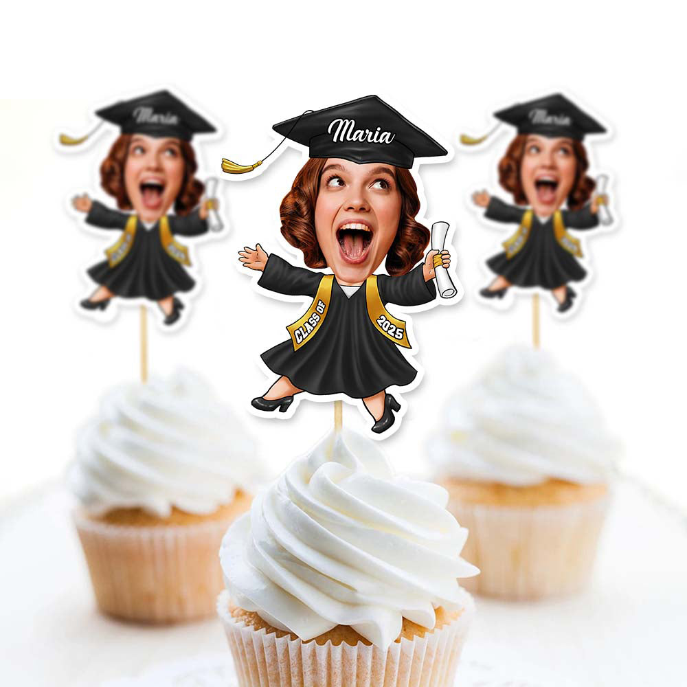 Custom Graduation Party Face Cupcake Toppers, Graduation Decorations, Physical Product FC