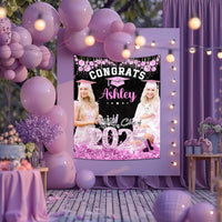 Thumbnail for Personalized Diamond Glitter Queen Class Of 2025 Backdrop, Graduation Party Supply FC