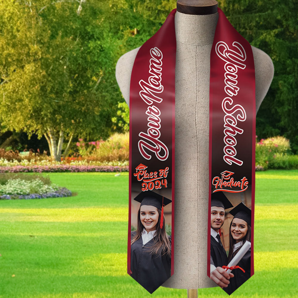 Personalized 2 Photos Mixed Colors Class of 2024 Photo Stoles/ Sash, Graduation Gift AP
