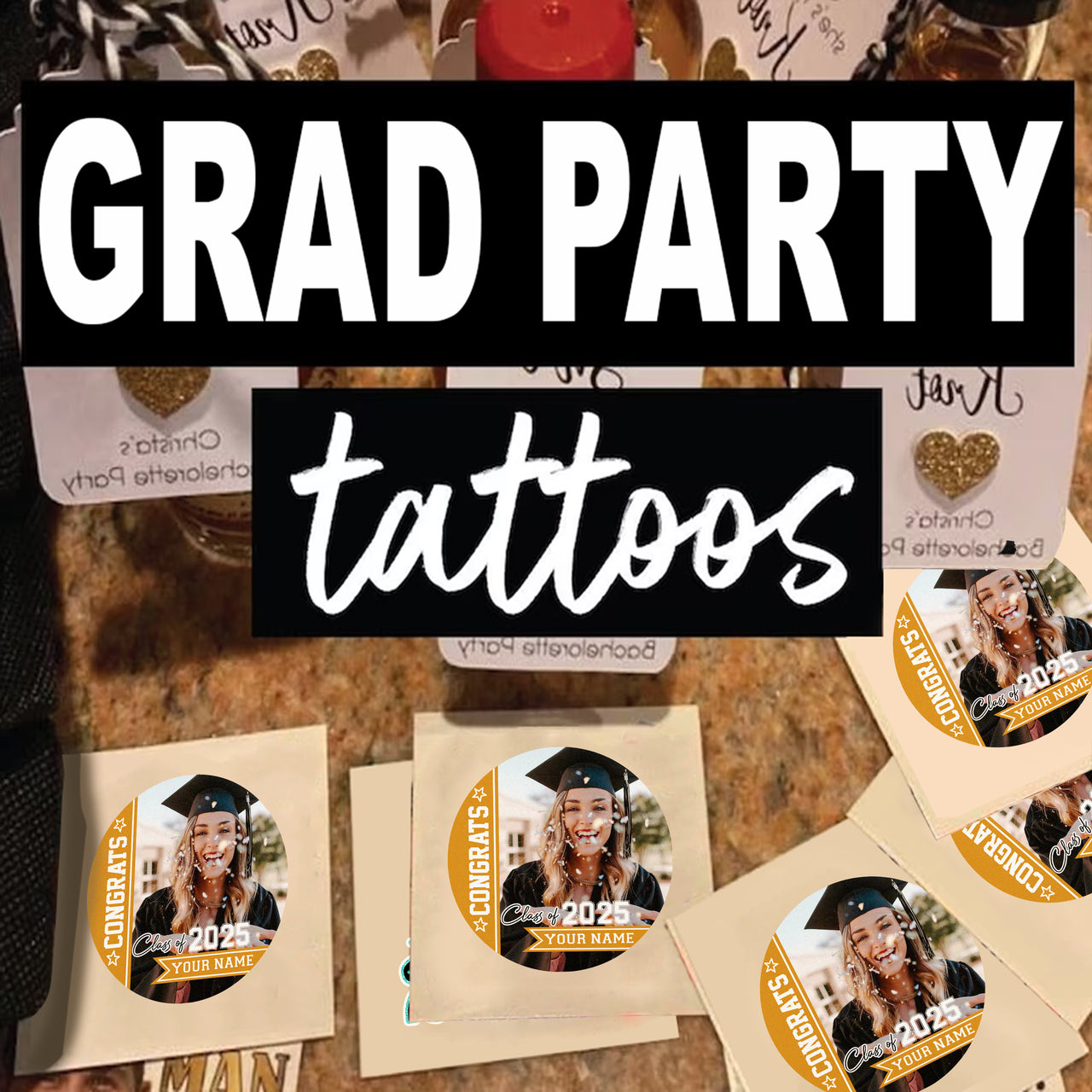 Personalized Congrats Class Of 2025 Temporary Tattoos, Graduation Party Supply