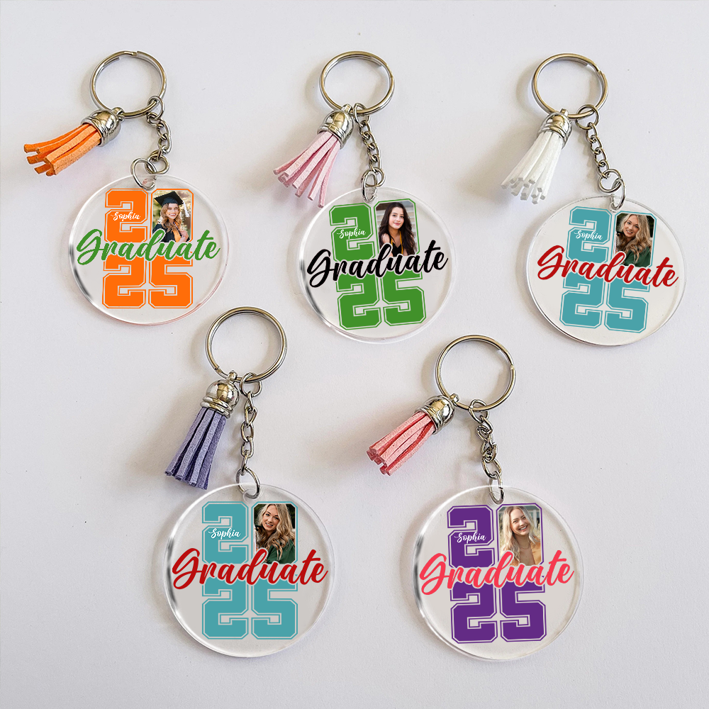 Personalized 2025 Graduation Acrylic Circle Keychain With Tassel, Graduation Gift