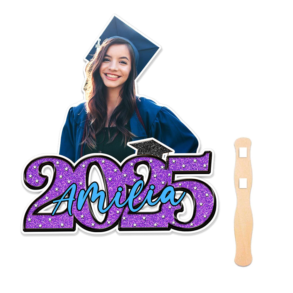 Personalized Face Fans With Wooden Handle - Graduation Keepsake Gift - Colorful Glitter Senior Photo Class Of 2025 FC