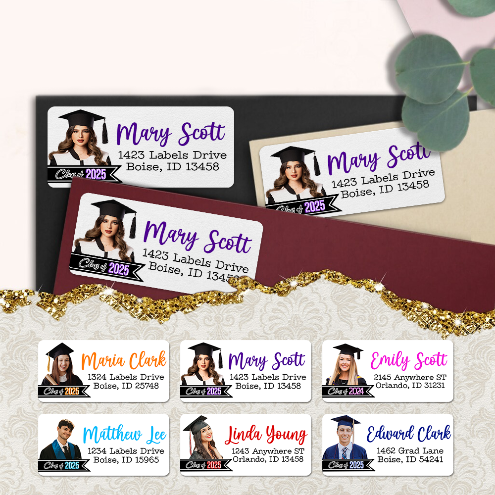 Personalized 2025 Graduate Photo Return Address Labels Roll, Graduation Return Address Stickers FC