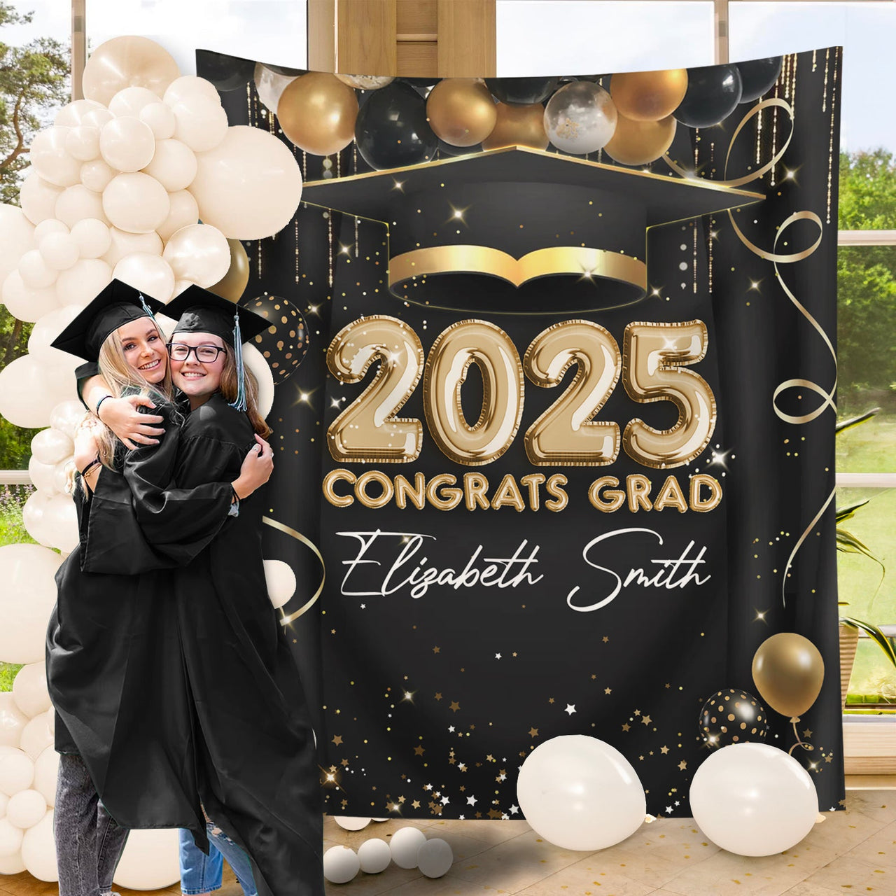 Custom Balloon Style Congrats Class Of 2025 Graduation Backdrop, Graduation Party Decorations FC