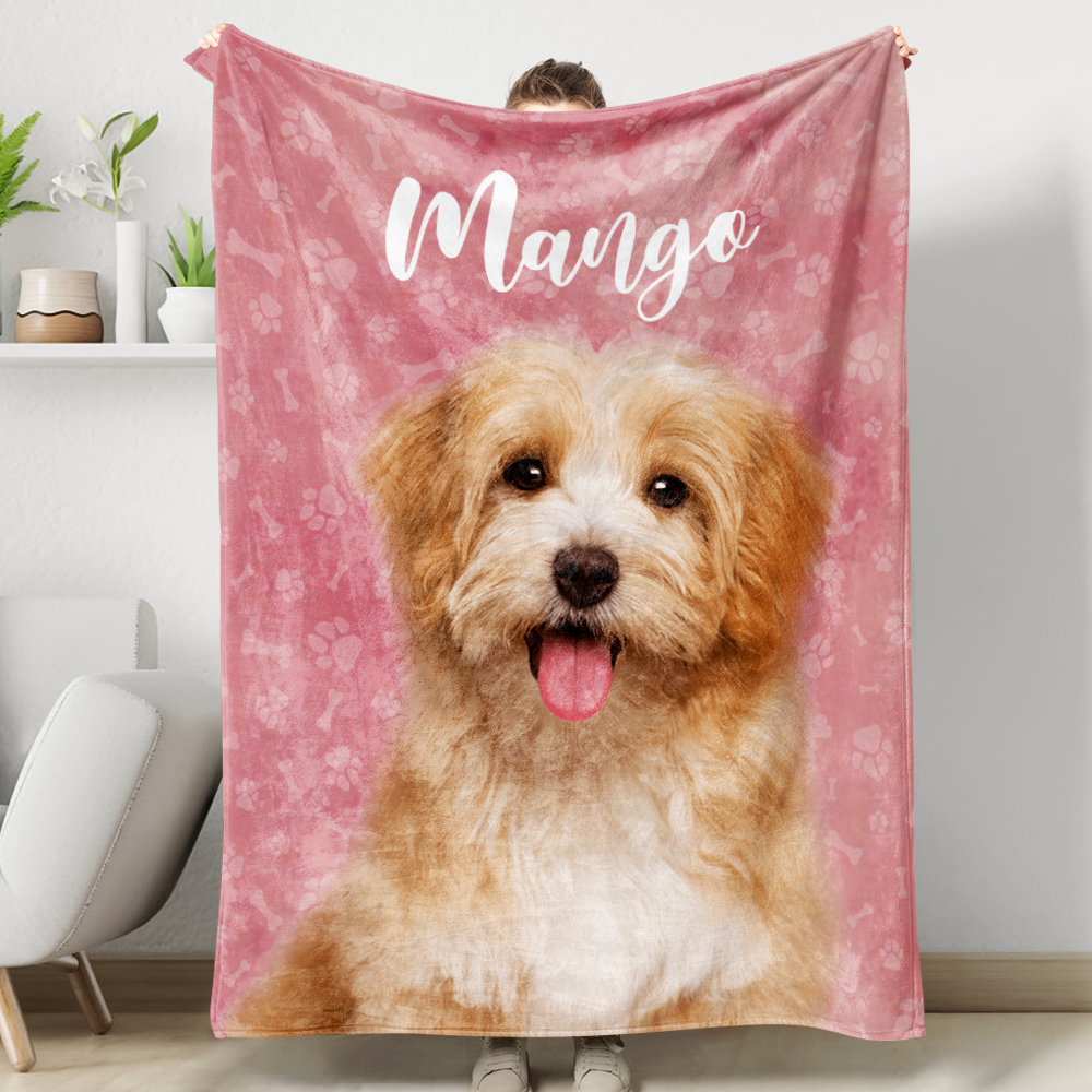 Personalized Pet Photo And Name Fleece Blankets, Gift For Dog Cat Lovers AB