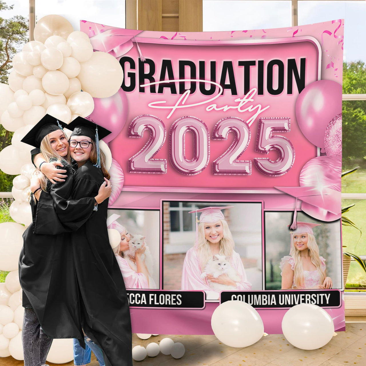 Custom Graduation Neon Balloon Style Class Of 2024 Backdrop, Graduation Party Supply FC