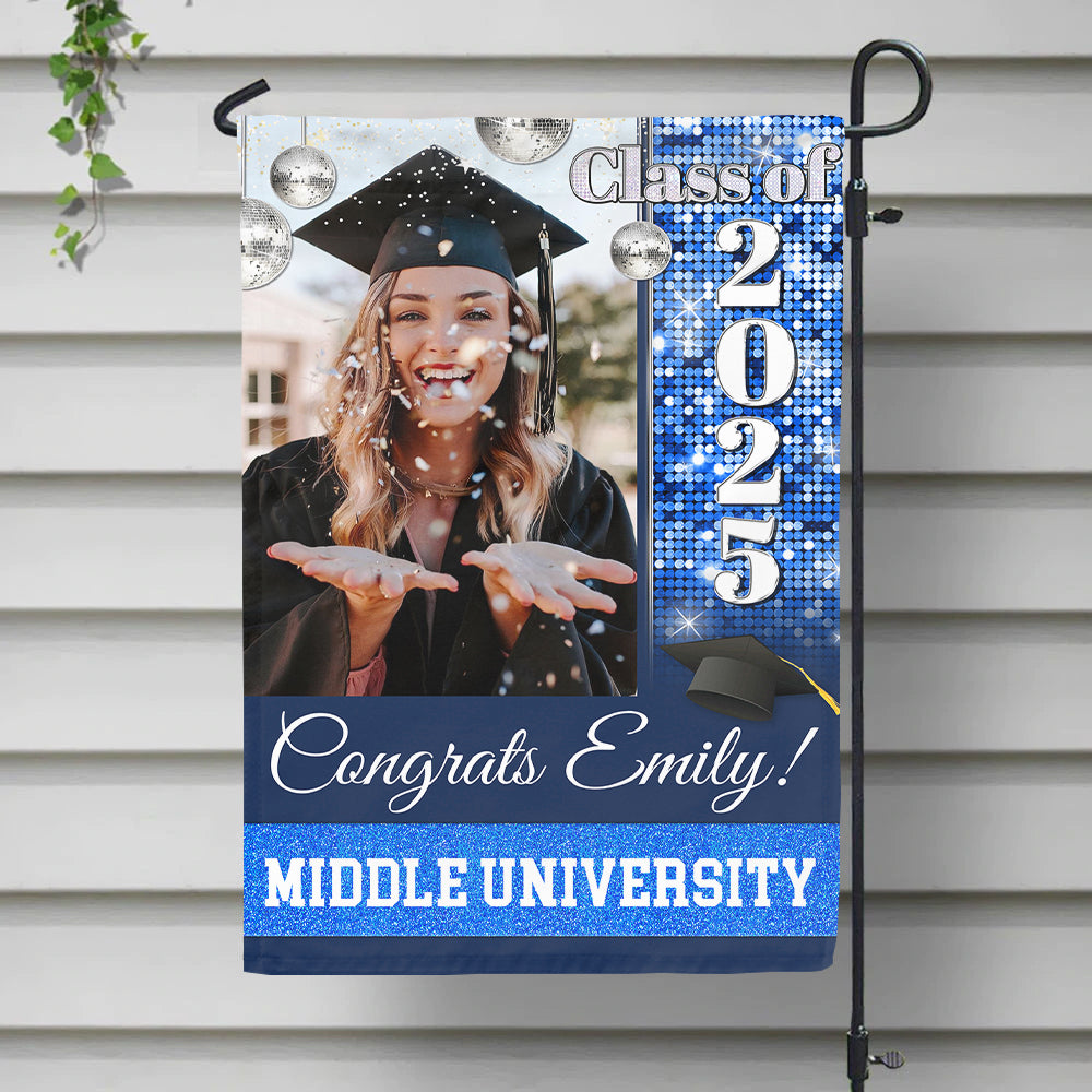 Personalized Graduation Flag- Gift For Graduate- Photo Class Of 2024 Colorful Disco Style FC