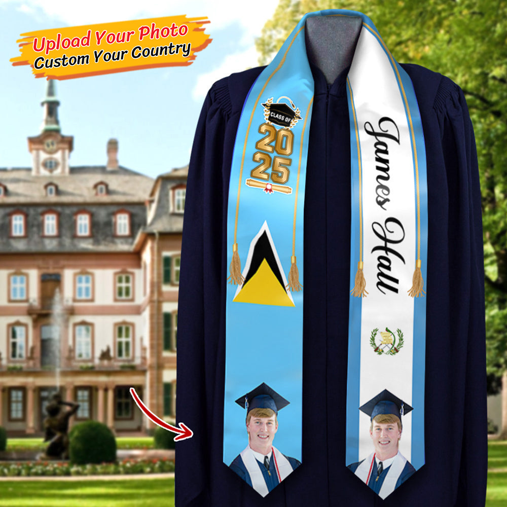 Custom 58 Countries With Photo Class Of 2025 Stole/Sash, Graduation Gift FC