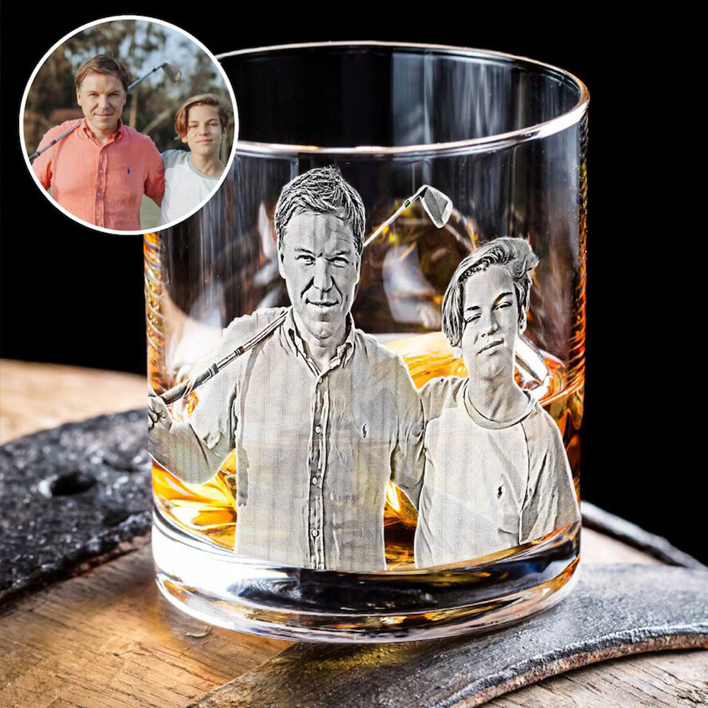 Personalized Etched Photo Whiskey Glasses - Gifts For Father's Day FC