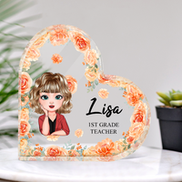 Thumbnail for Personalized Heart Shaped Acrylic Plaque- Office Decor Gift- Floral Cute Women AA