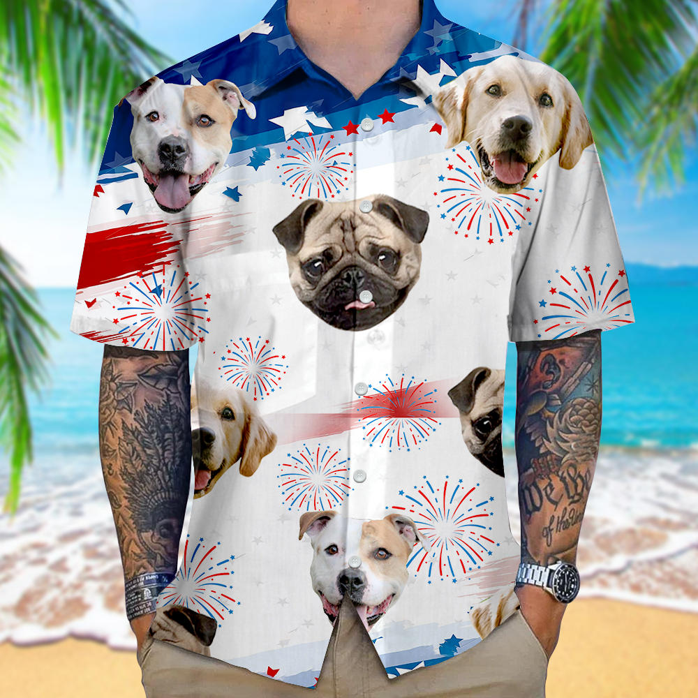 Custom Independence Day Dog Cat Face Men's Hawaiian Shirt, 4th of July Gift AI