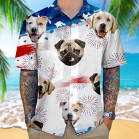 Thumbnail for Custom Independence Day Dog Cat Face Men's Hawaiian Shirt, 4th of July Gift AI