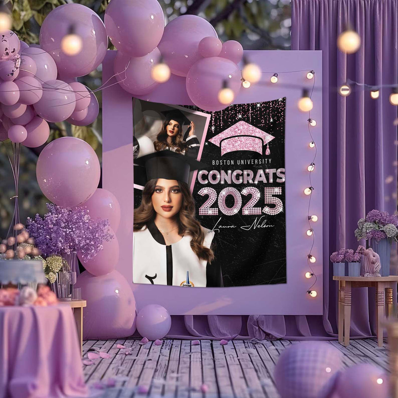 Custom Sparkling Class Of 2025 Backdrop, Graduation Party Supply FC