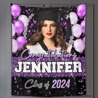 Thumbnail for Custom Glitter Balloon Congrats Class Of 2024 Graduation Backdrop, Graduation Party Decorations FC