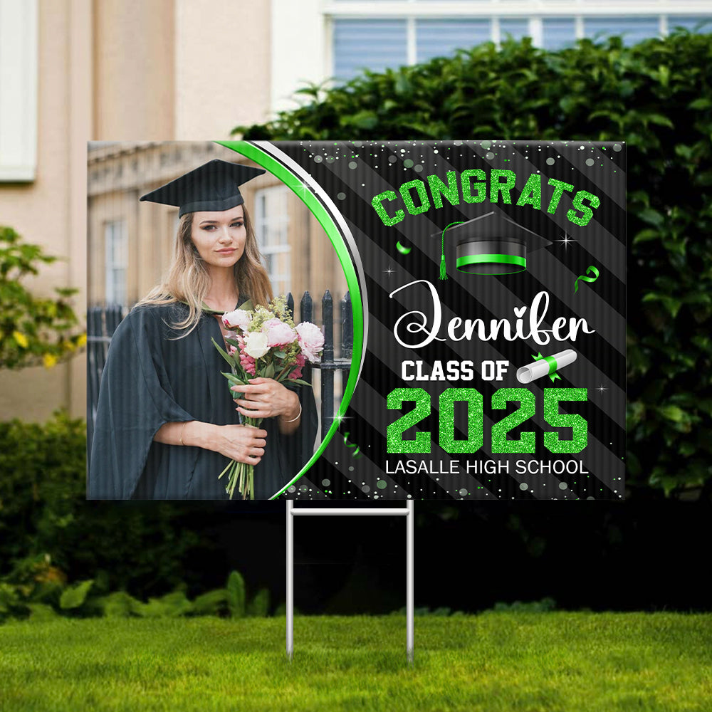 Personalized Yard Sign With Stake - Graduation Gift - Glitter Senior Party Welcome Sign FC