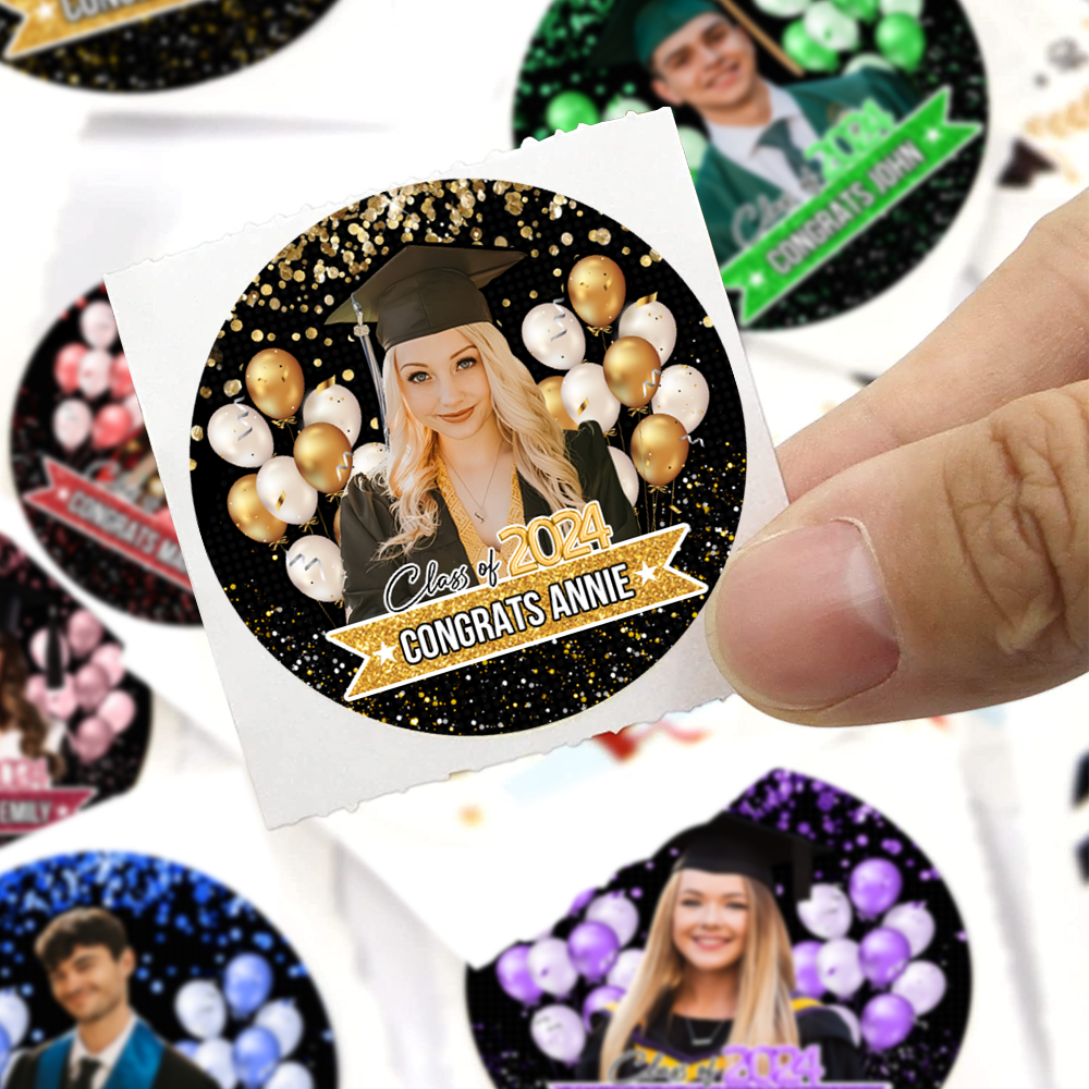 Personalized Perforated Roll Stickers - Graduation Labels & Party Supply - Balloon Congrats Class Of 2024 FC