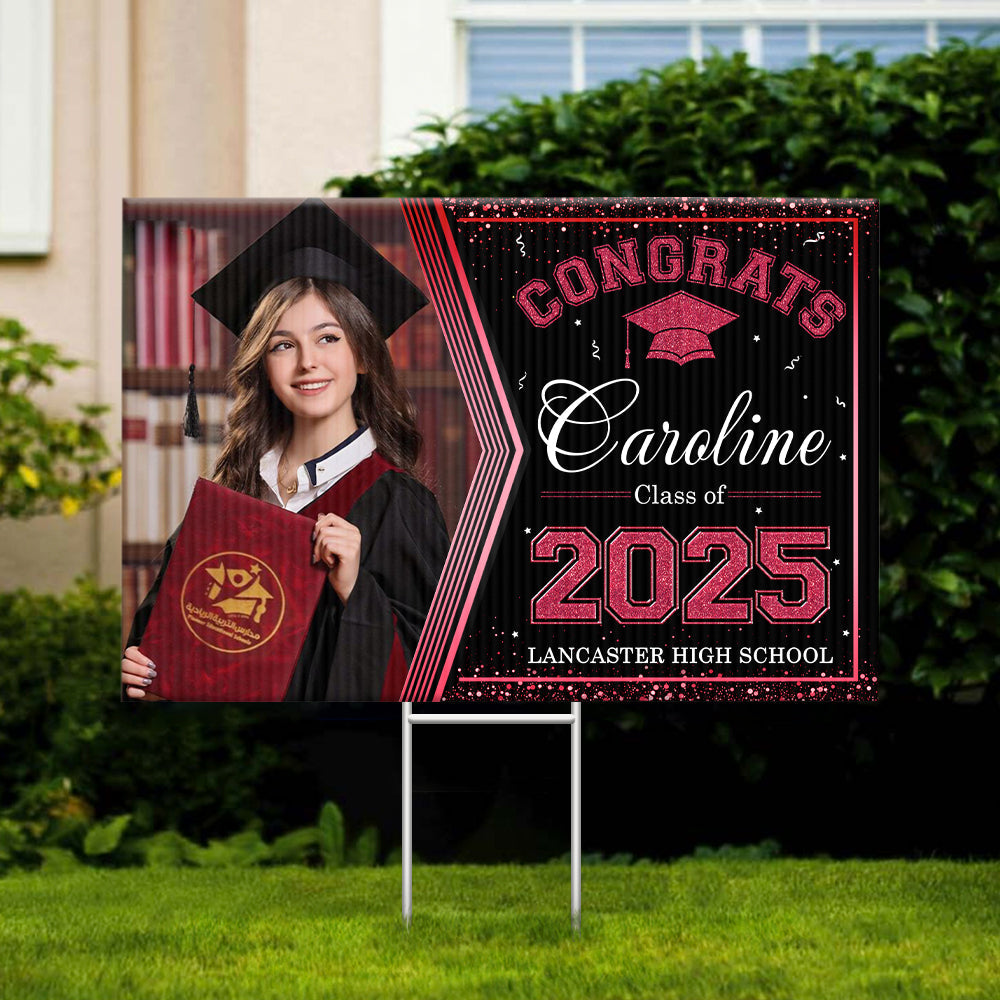 Personalized Yard Sign With Stake - Graduation Decor Gift - Class Of 2025 Graduate Photo FC