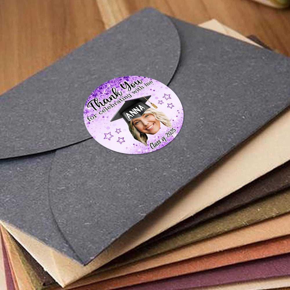 Personalized Thank You For Celebrating Photo Perforated Roll Stickers, Graduation Labels & Party Supply