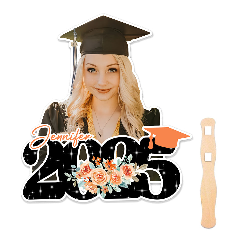 Personalized Class Of 2025 Senior Photo Face Fans With Wooden Handle, Gift For Graduation Party FC