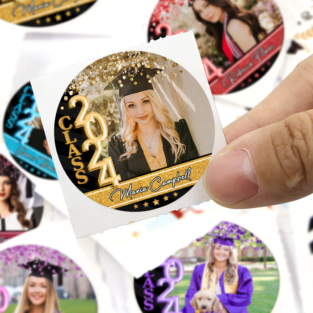 Personalized Perforated Roll Stickers - Graduation Labels & Party Supply - Glitter Balloons Class Of 2024 FC