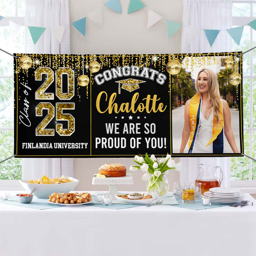 Personalized Banner - Graduation Decor Gift - Congrats 2025 Graduate Disco Style