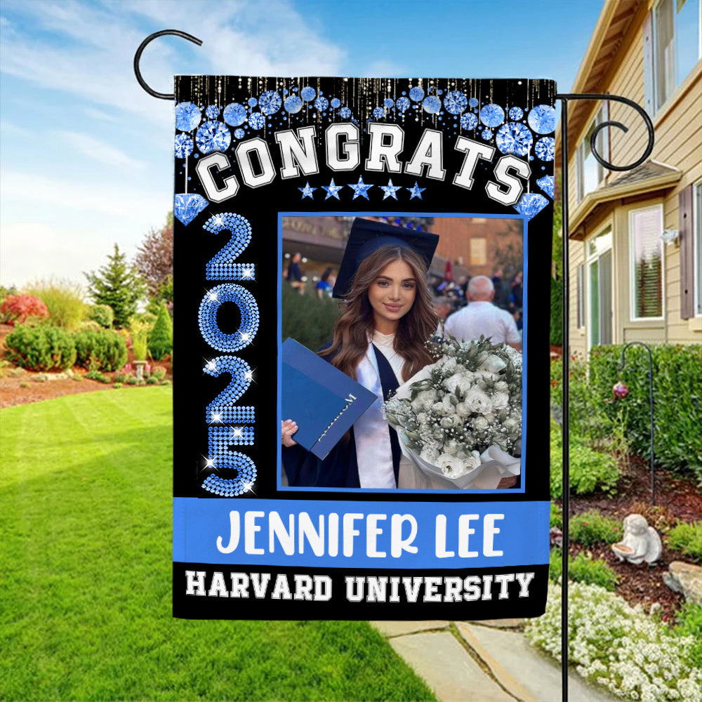 Congrats 2025 Senior Photo Diamond Glitter Flag - Graduation Party Supply FC