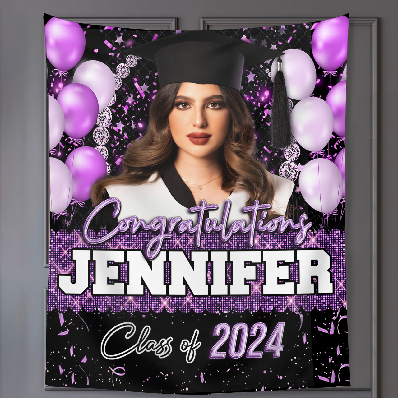 Custom Glitter Balloon Congrats Class Of 2025 Graduation Backdrop, Graduation Party Decorations FC