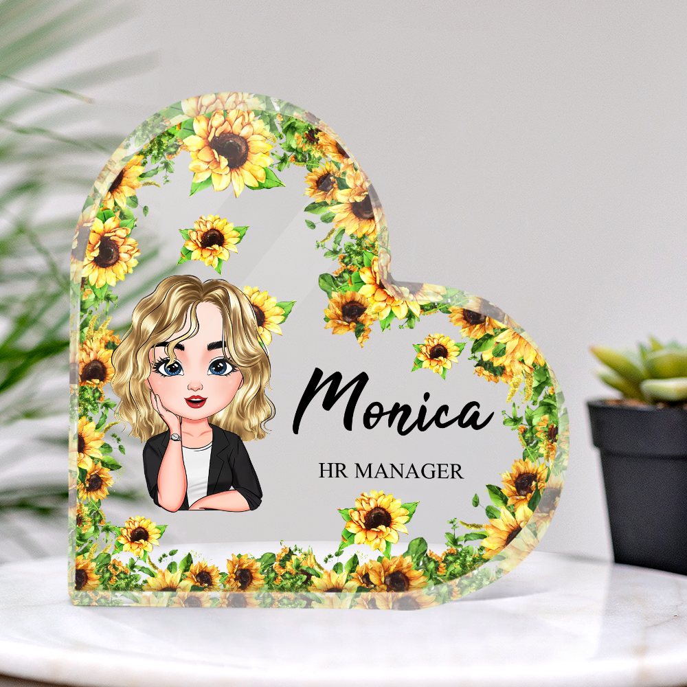 Personalized Heart Shaped Acrylic Plaque- Office Decor Gift- Floral Cute Women AA