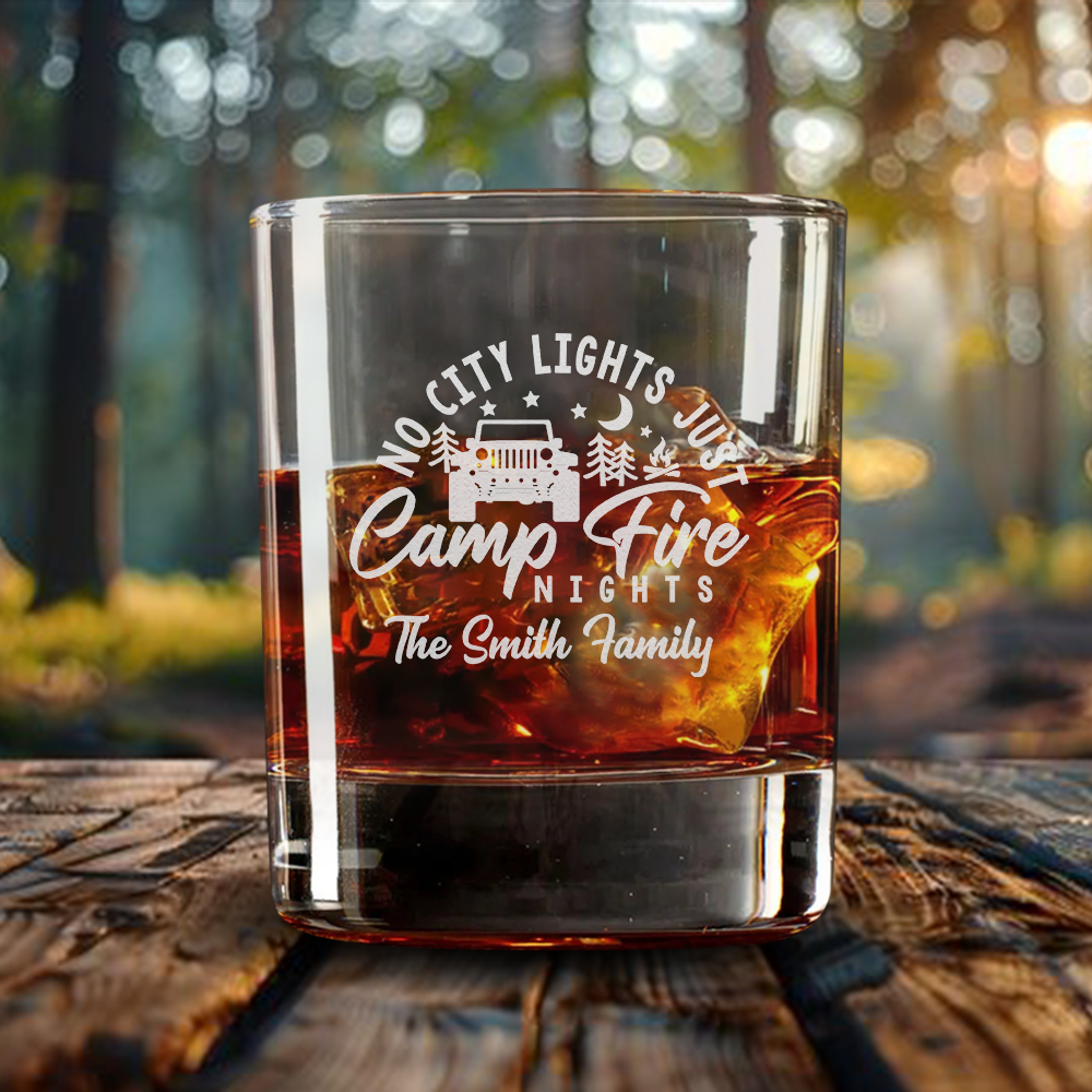 Personalized RV No City Lights, Just Campfire Nights Whiskey Glasses - Gifts For Camping Lovers Kola