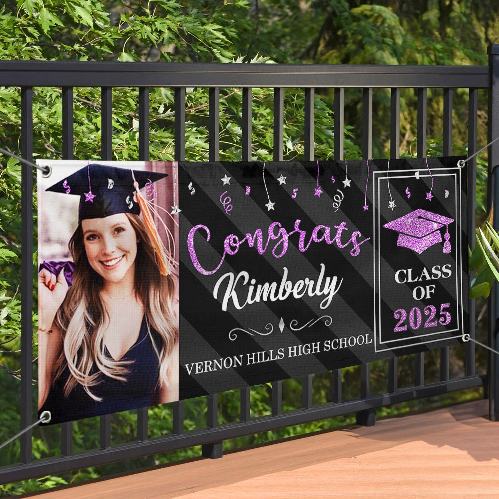 Custom Graduation 2024 Banner with Glitter Photo - Graduation Gift FC