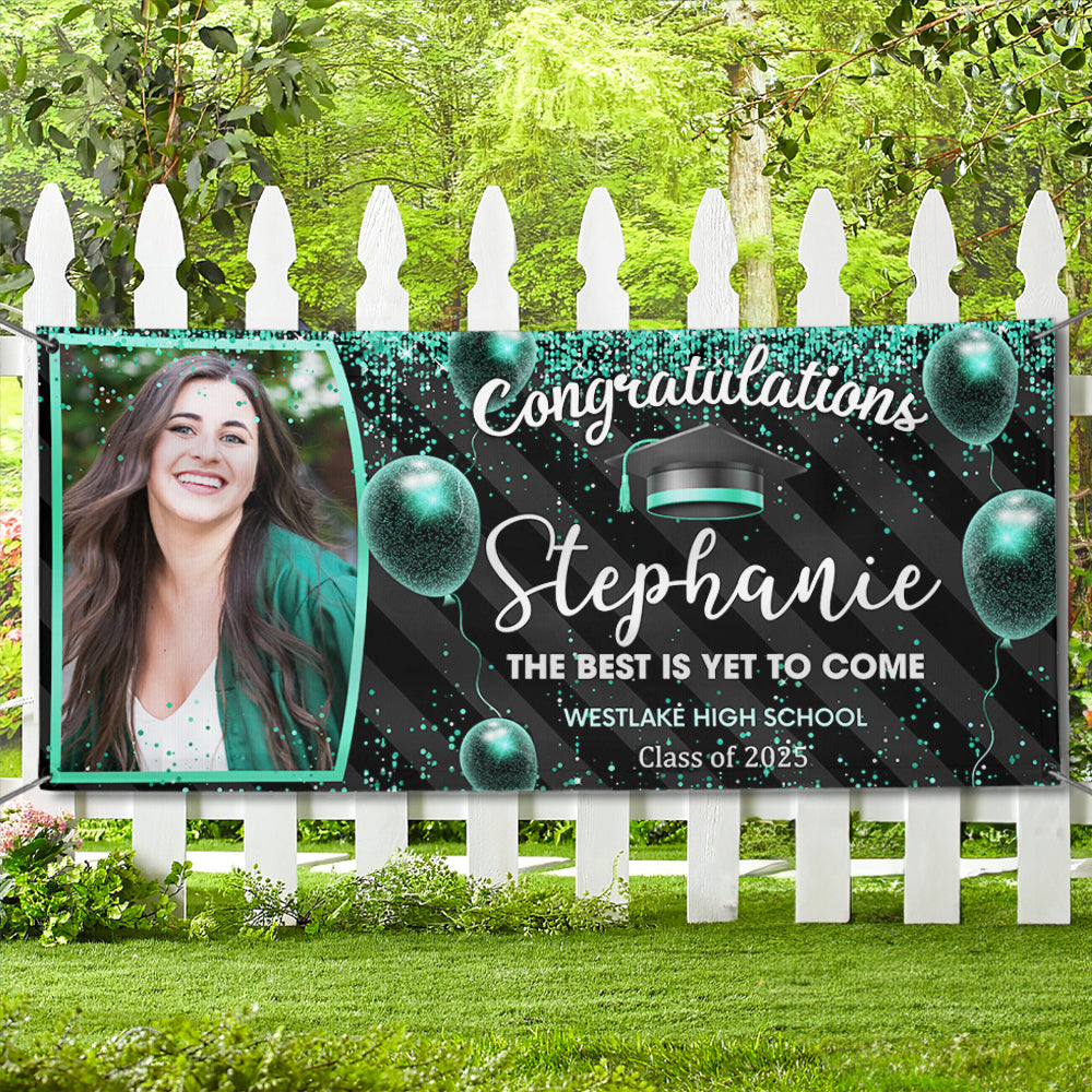 Custom Photo Congratulations Black & Gold Graduation Banner, Graduation Decorations FC