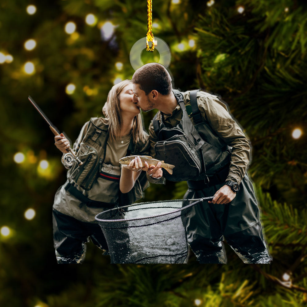 Personalized Acrylic Ornament - Gift For Fisherman - Fishing Couple Photo AC