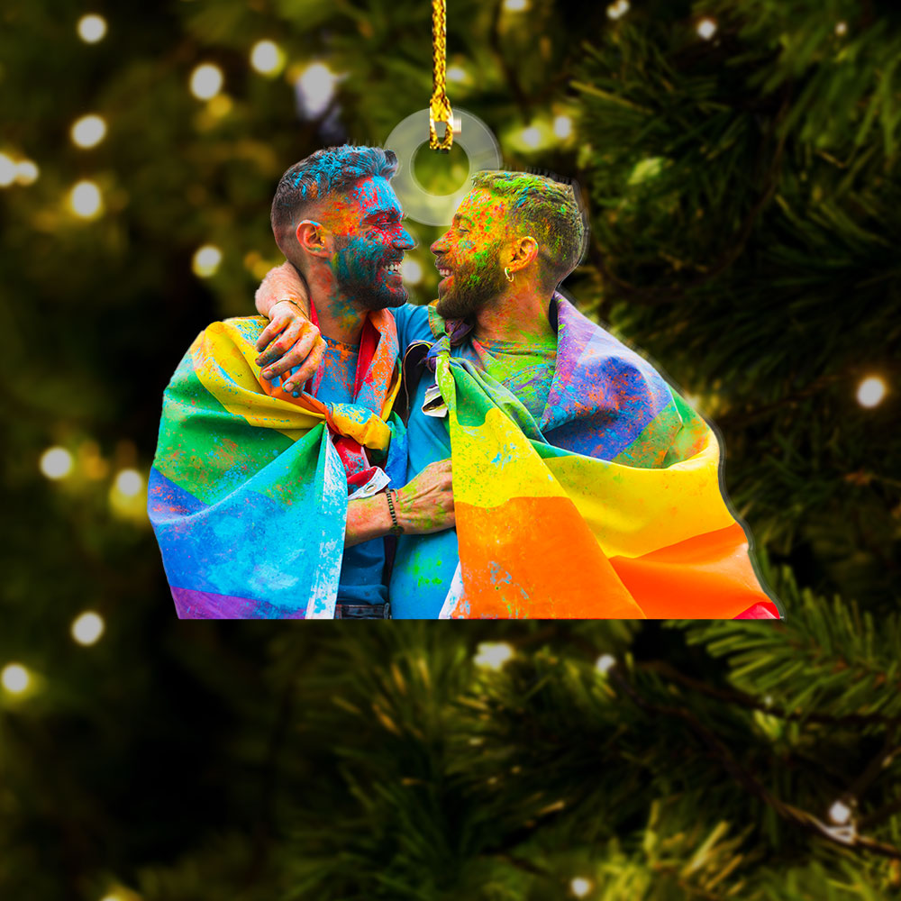 Personalized Acrylic Ornament - Gift For LGBTQ - A Same-sex Male Couple Photo AC