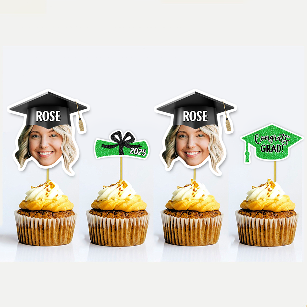 Custom Combo Face Photo With Name Graduation Cupcake Toppers, Graduation Party Decorations FC