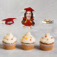 Thumbnail for Custom Set Of 3 Designs Face Cupcake Toppers, Graduation Party Decorations FC