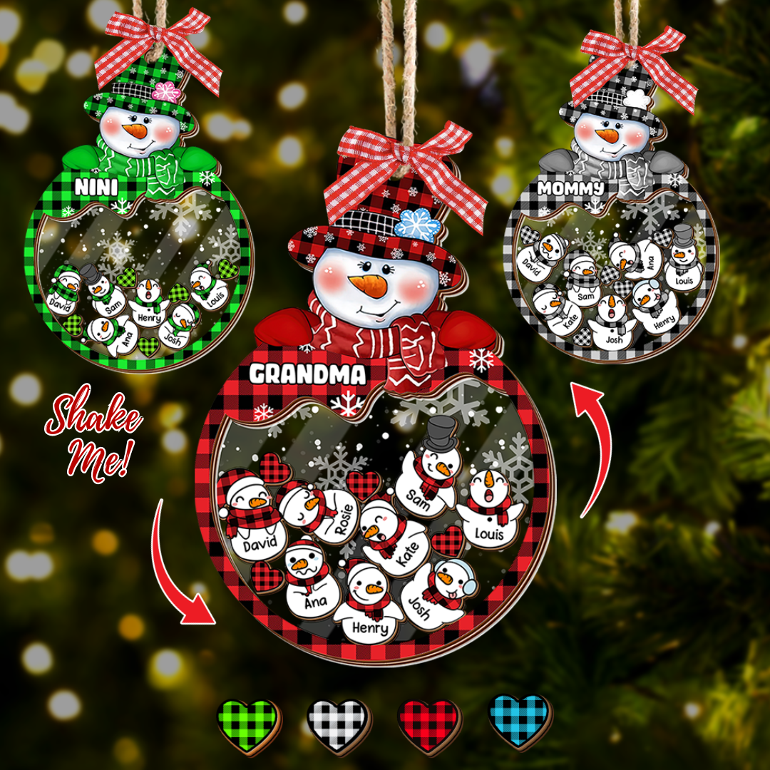 Personalized Shaker Ornament - Christmas Gift For Grandma - Multicolor Grandma Mom Snowman And Kids AC