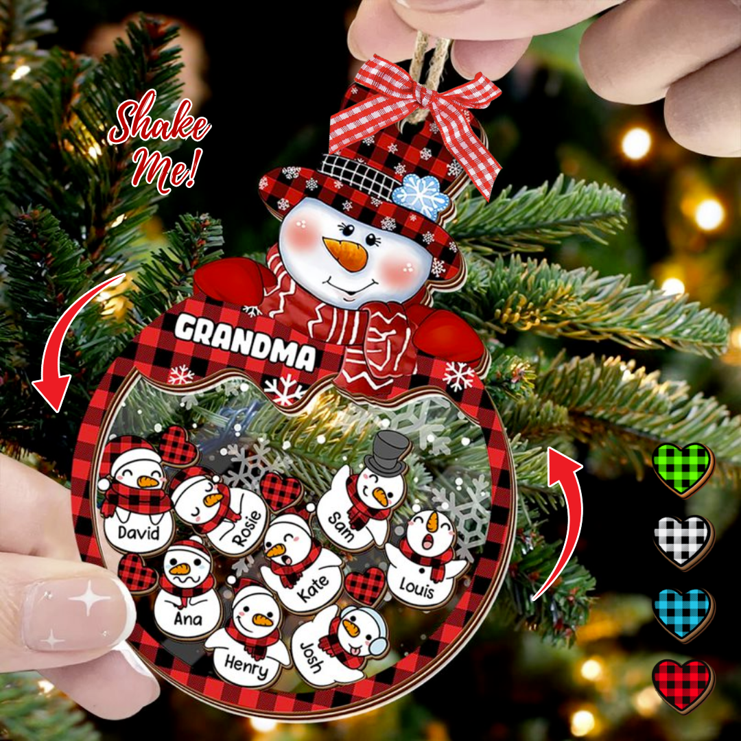 Personalized Shaker Ornament - Christmas Gift For Grandma - Multicolor Grandma Mom Snowman And Kids AC