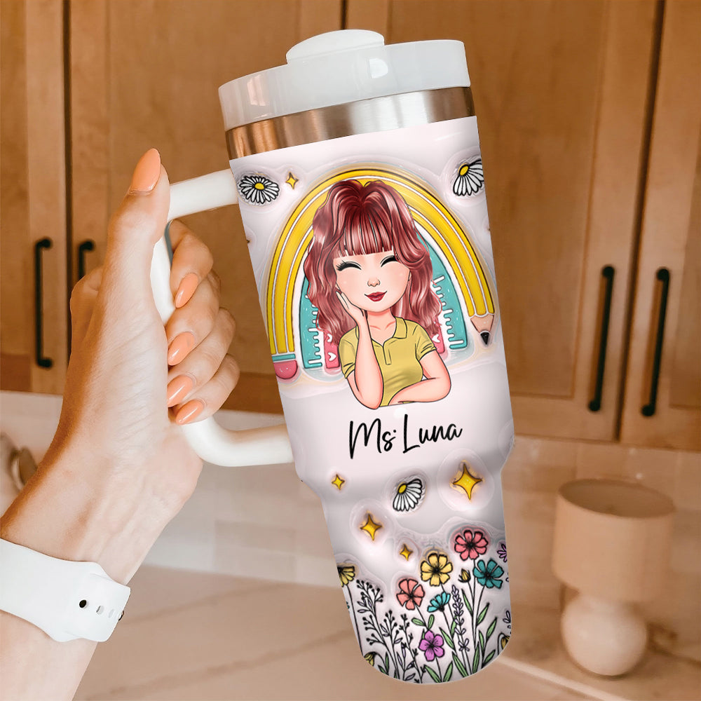 Personalized 3D Inflated Floral Teacher 40oz Tumbler - Gift For Teacher FC