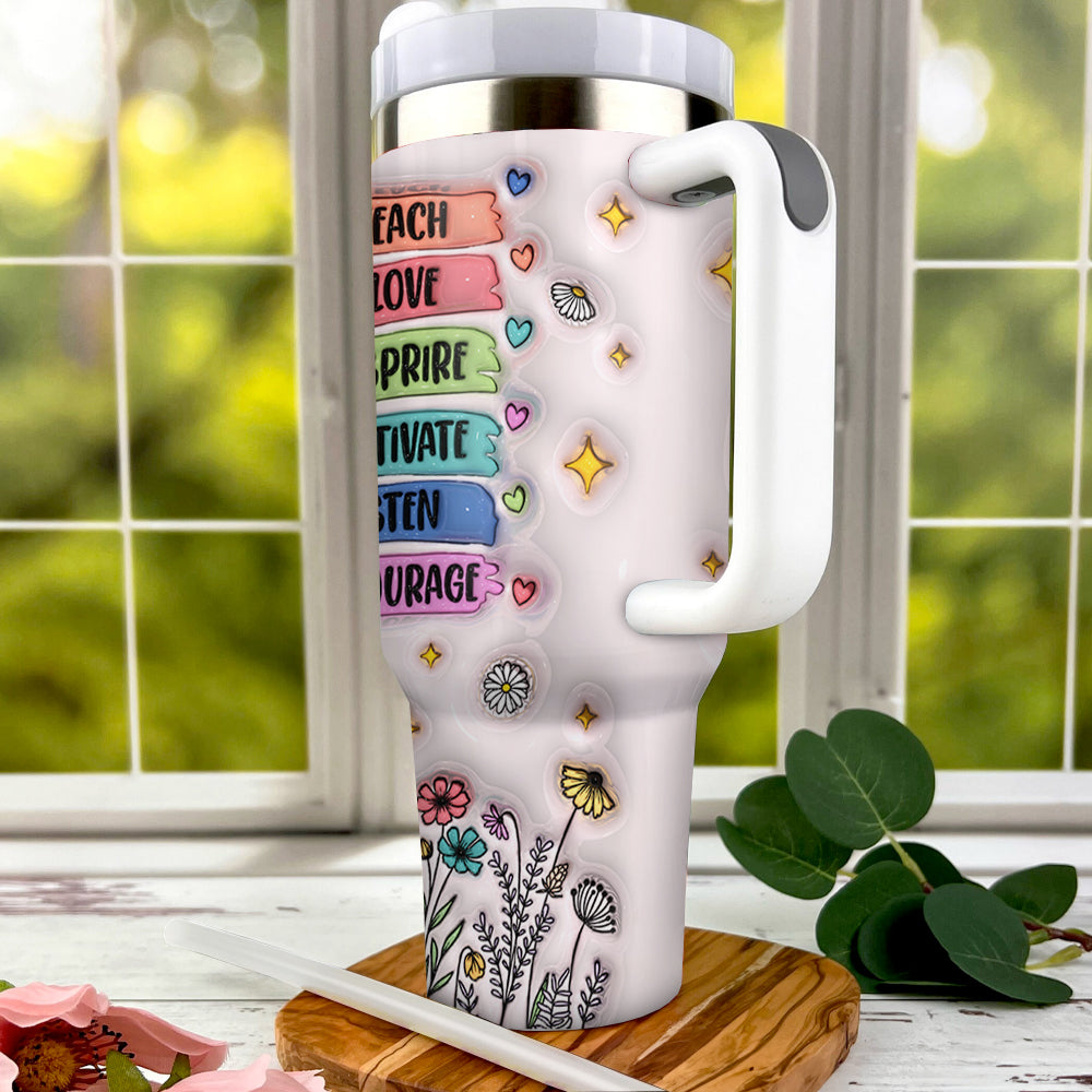 Personalized 3D Inflated Floral Teacher 40oz Tumbler - Gift For Teacher FC