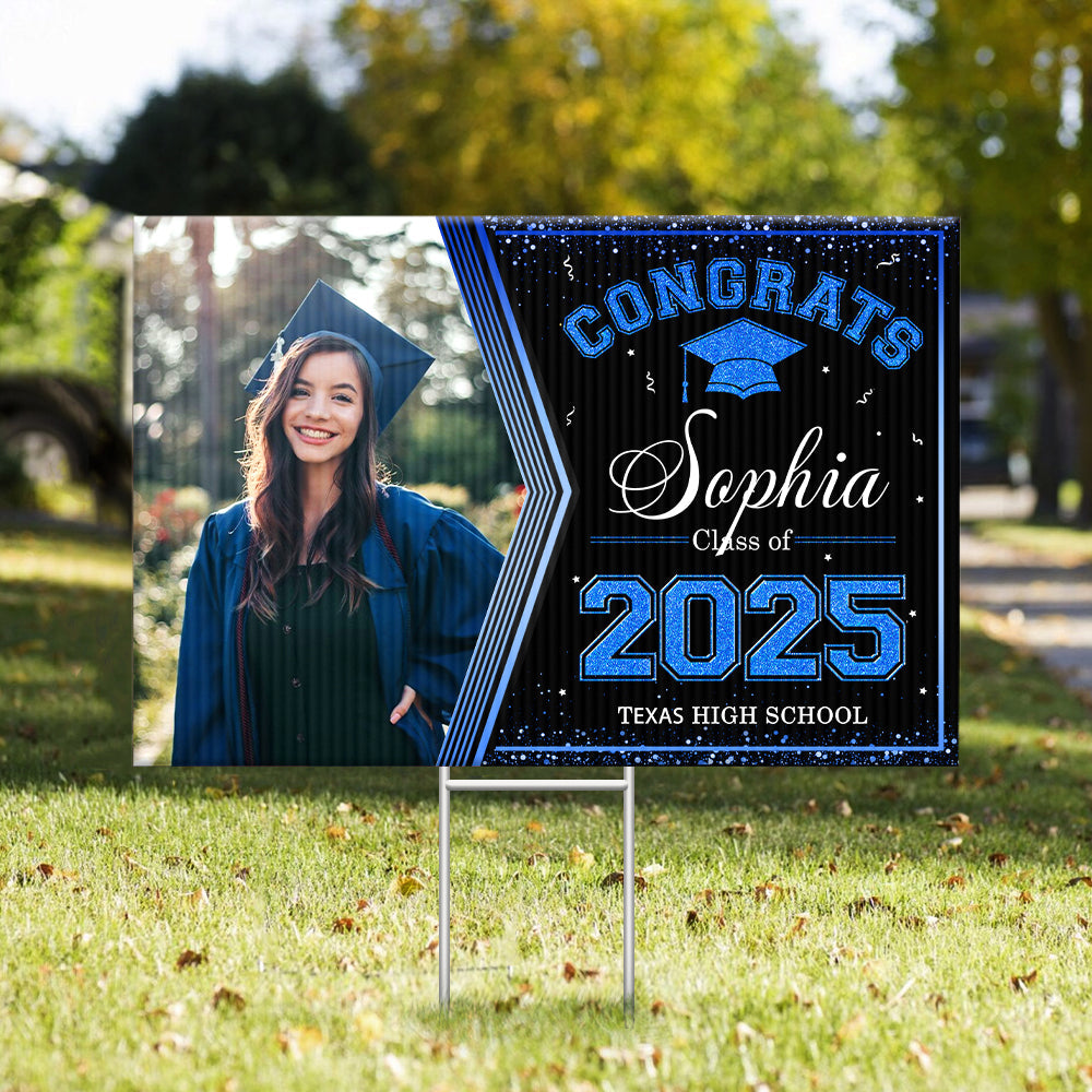 Personalized Yard Sign With Stake - Graduation Decor Gift - Class Of 2025 Graduate Photo FC