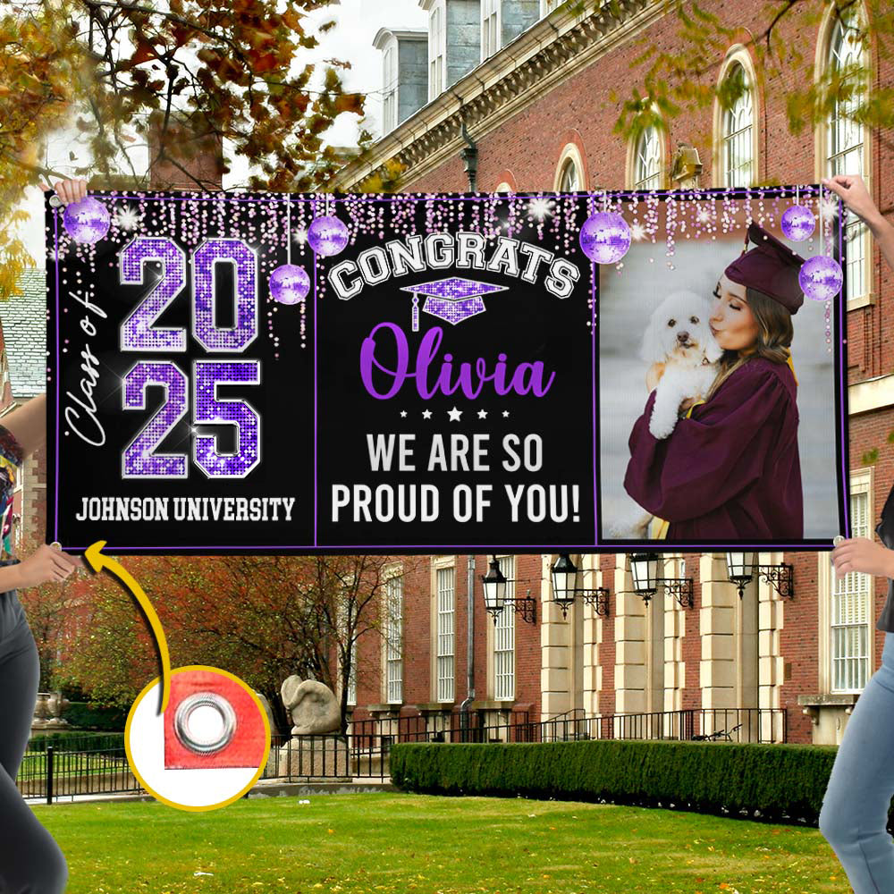 Personalized Banner - Graduation Decor Gift - Congrats 2025 Graduate Disco Style