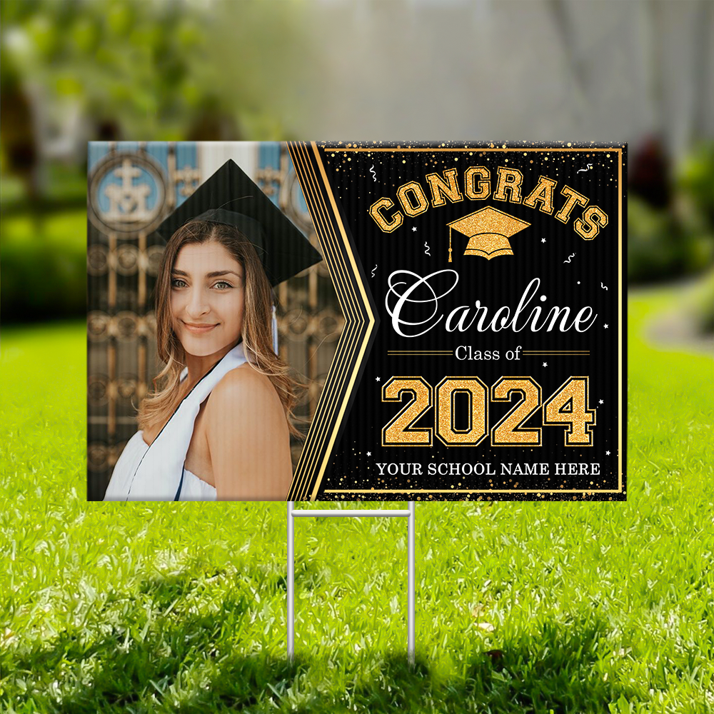 Personalized Yard Sign With Stake - Graduation Decor Gift - Class Of 2024 Graduate Photo FC