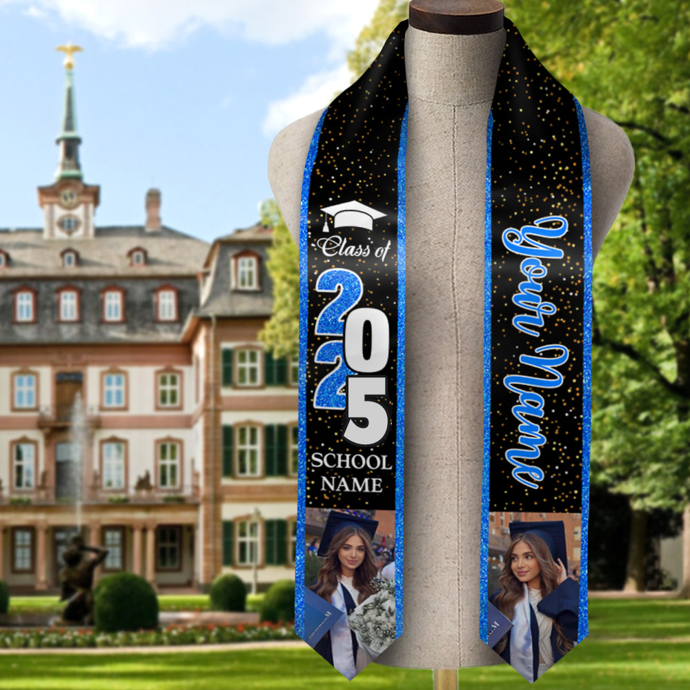 Personalized Glitter Colors Class of 2025 Photos Stoles Sash, Graduation Gift FC