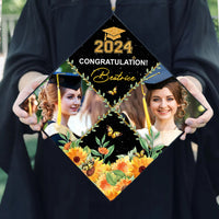 Thumbnail for Personalized 2 Photos Floral Class Of 2024 Photo Graduation Cap Topper, Graduation Keepsake Gift FC