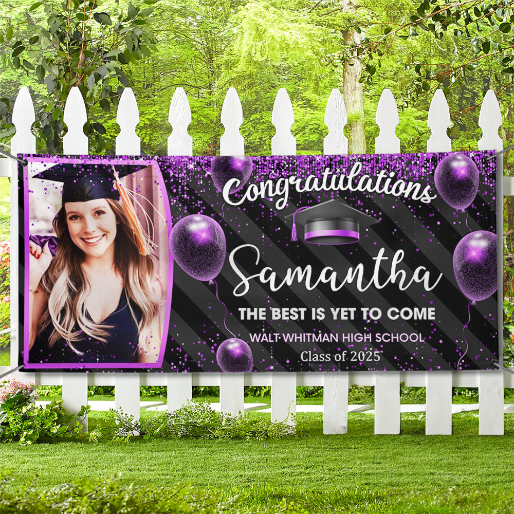 Custom Photo Congratulations Black & Gold Graduation Banner, Graduation Decorations FC