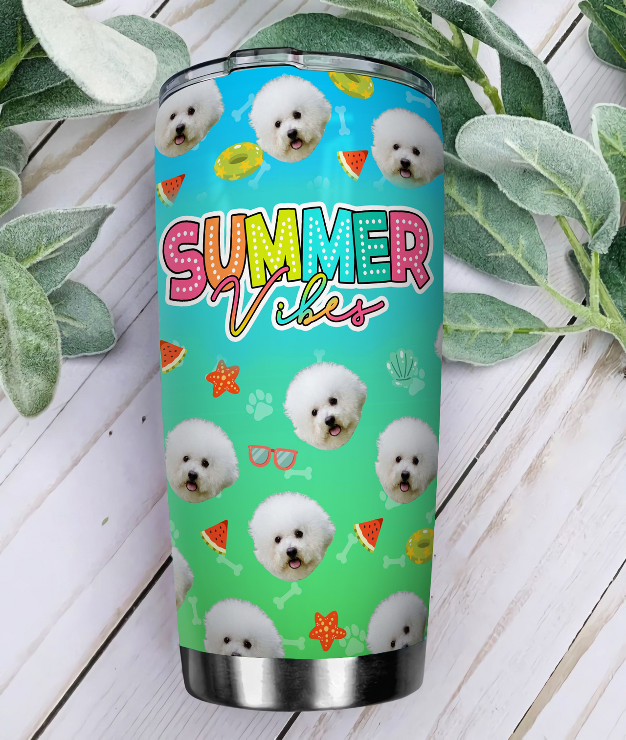 Summer Vibe Dog Mom Face Photo Tumbler, Best Gift for Pet Lovers FC