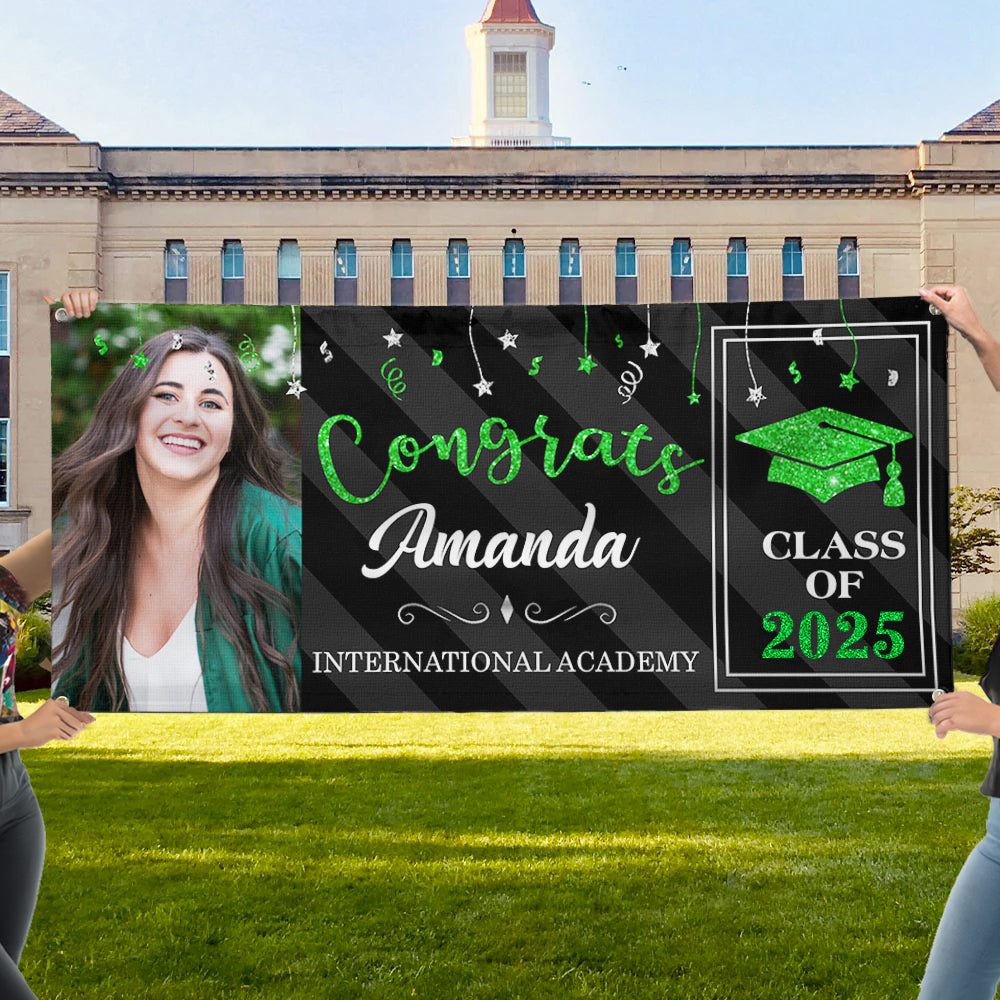 Custom Graduation 2024 Banner with Glitter Photo - Graduation Gift FC