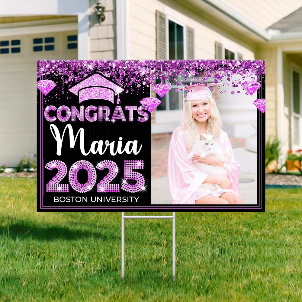 Personalized Yard Sign With Stake - Graduation Gift - Diamond Glitter Congrats 2024 Graduate FC